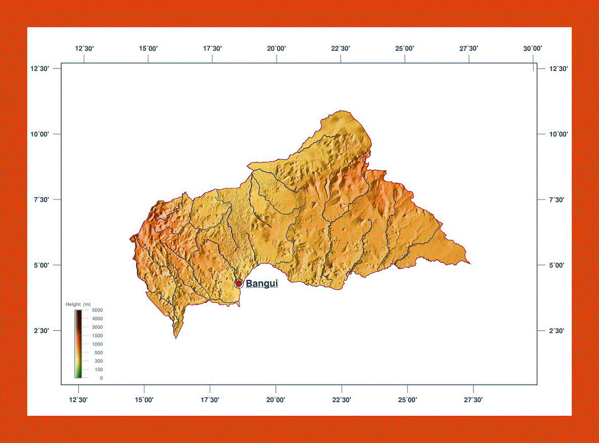 Elevation map of Central African Republic