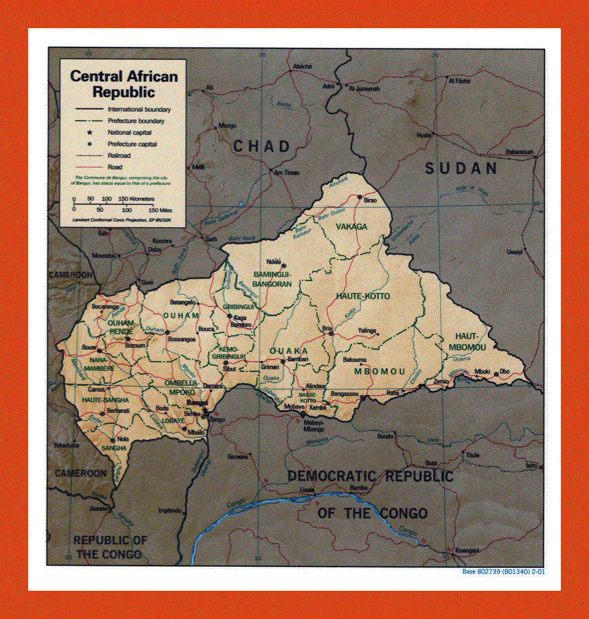 Political and administrative map of Central African Republic - 2001
