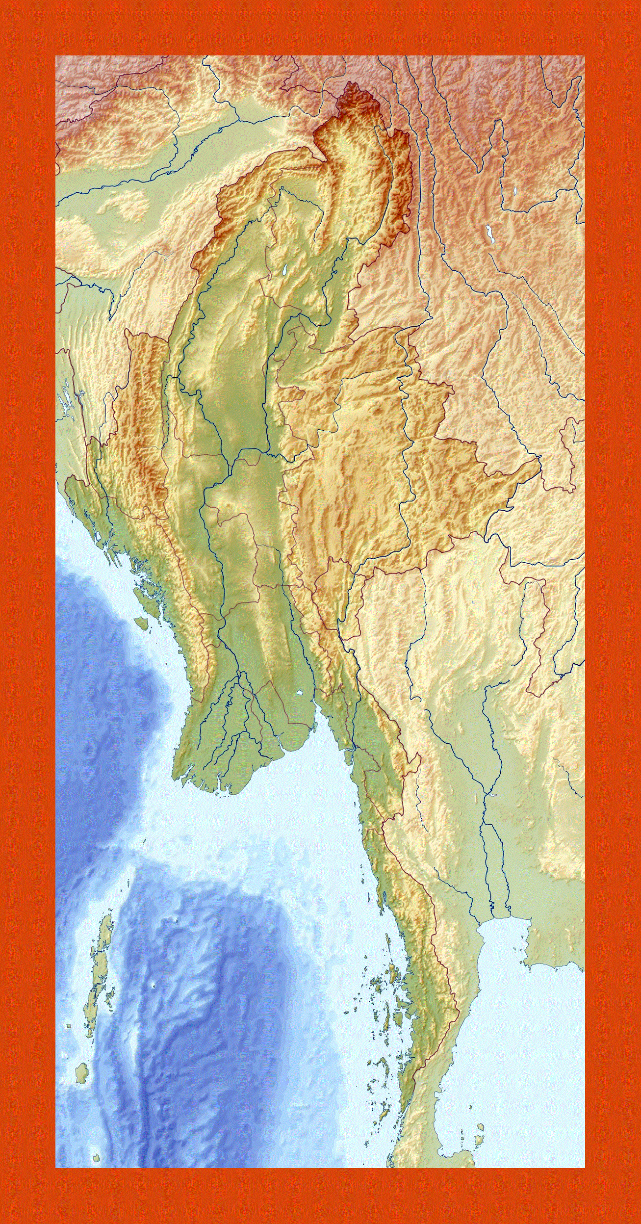 Relief map of Myanmar (Burma)