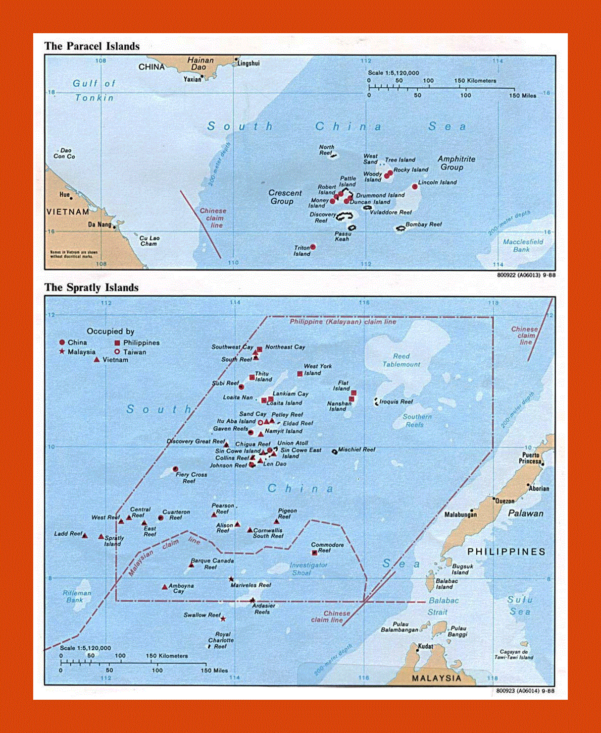 Political map of Paracel Islands and Spratly Islands - 1988