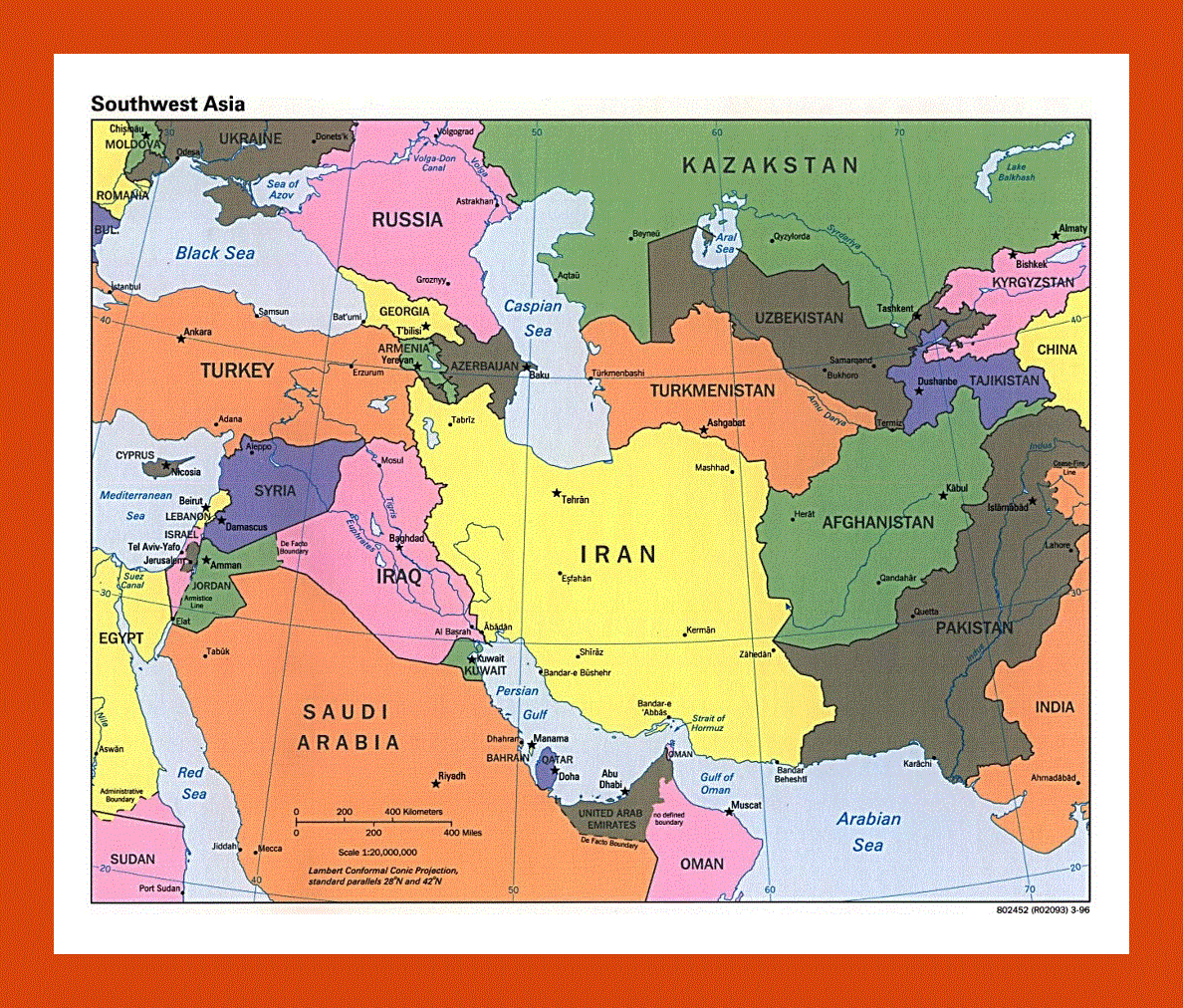 Political map of Southwest Asia - 1996