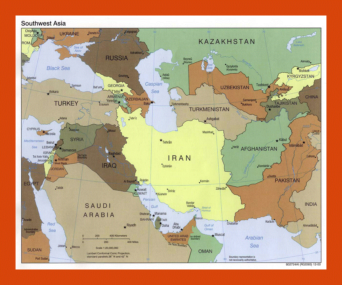 Political map of Southwest Asia - 2000