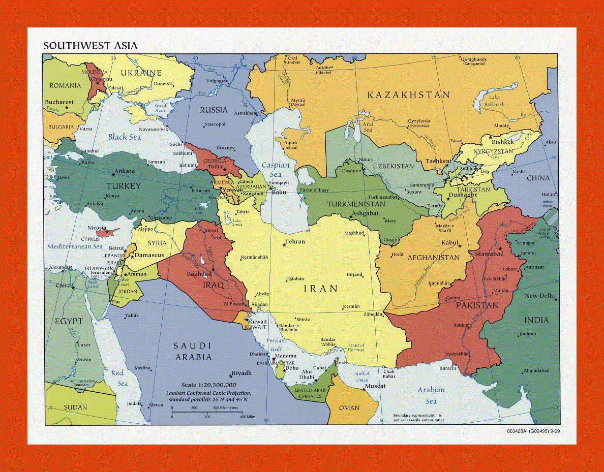 Political map of Southwest Asia - 2009