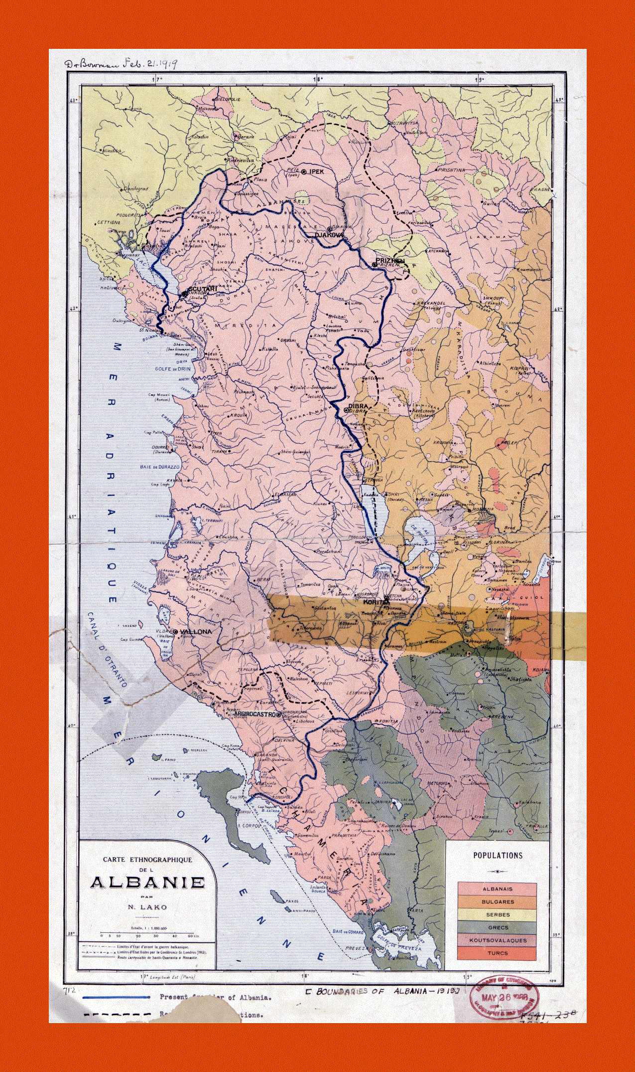 Old ethnographic map of Albania - 1918