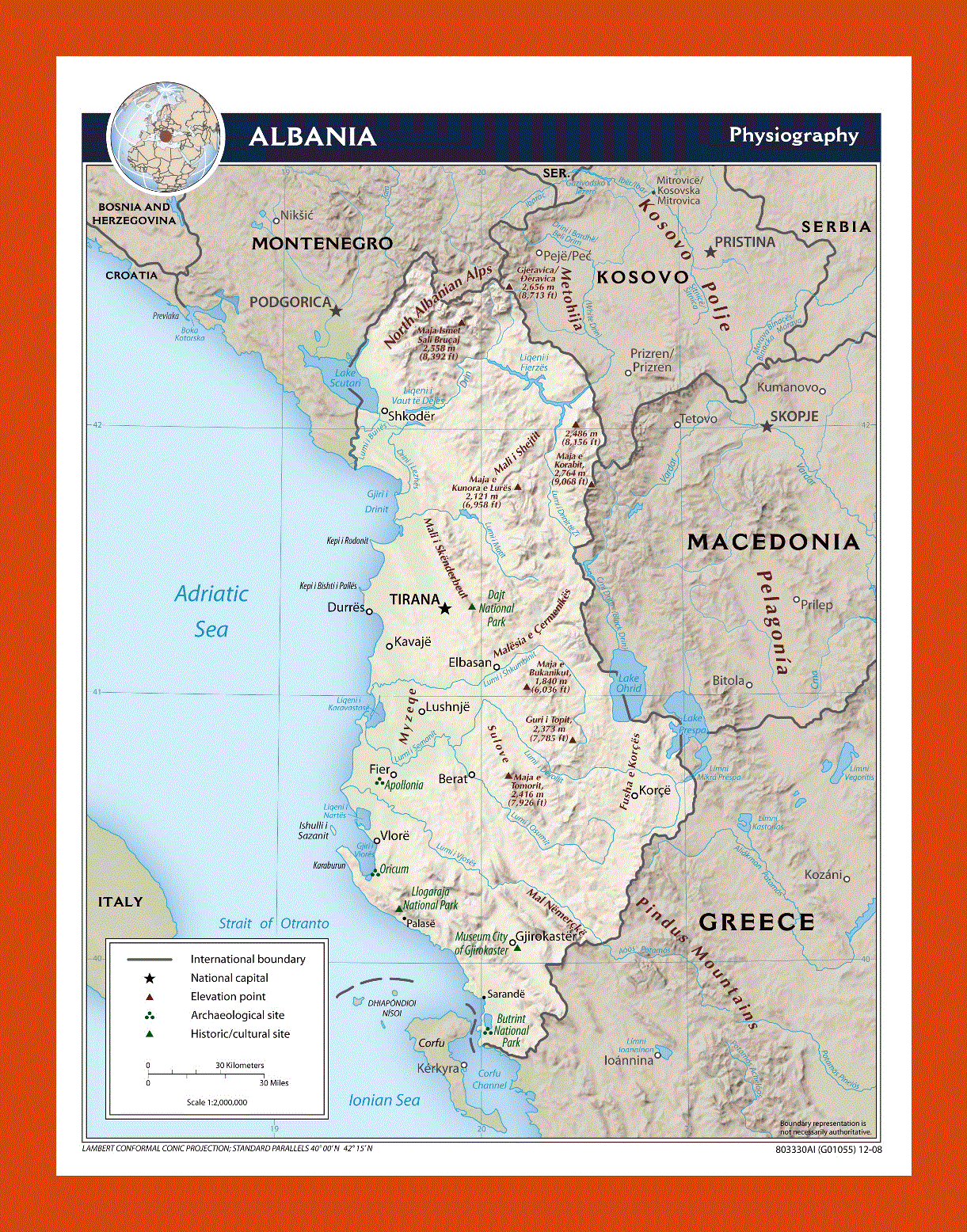 Physiography map of Albania - 2008