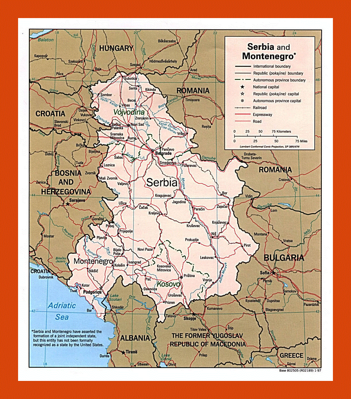 Political map of Serbia and Montenegro - 1997