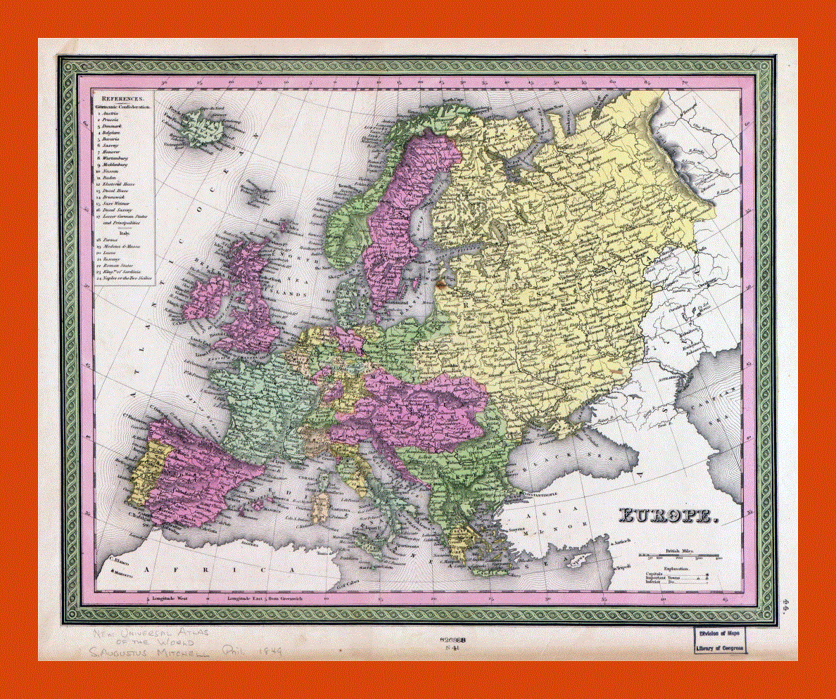 Old political map of Europe - 1849