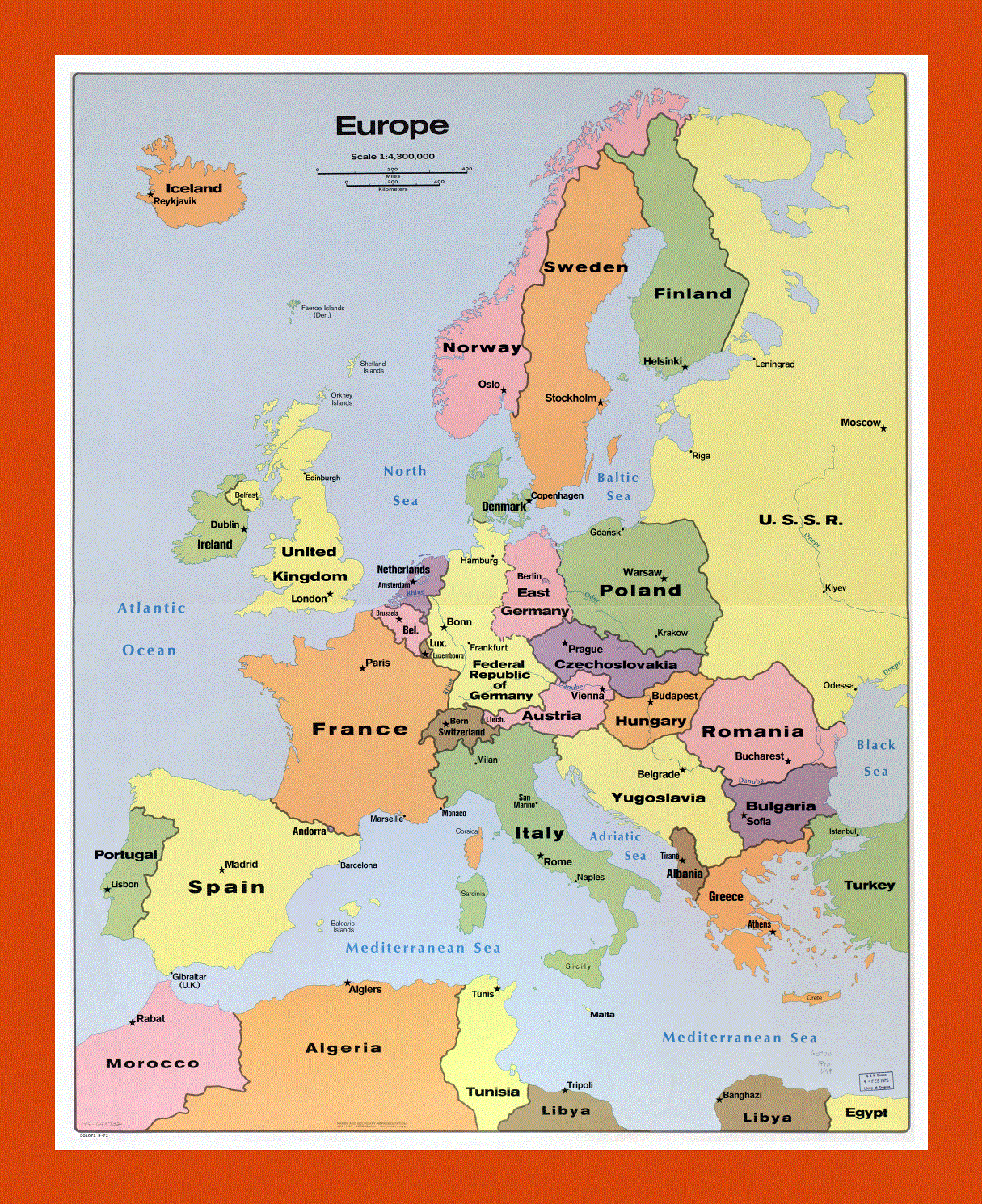 Old political map of Europe - 1972