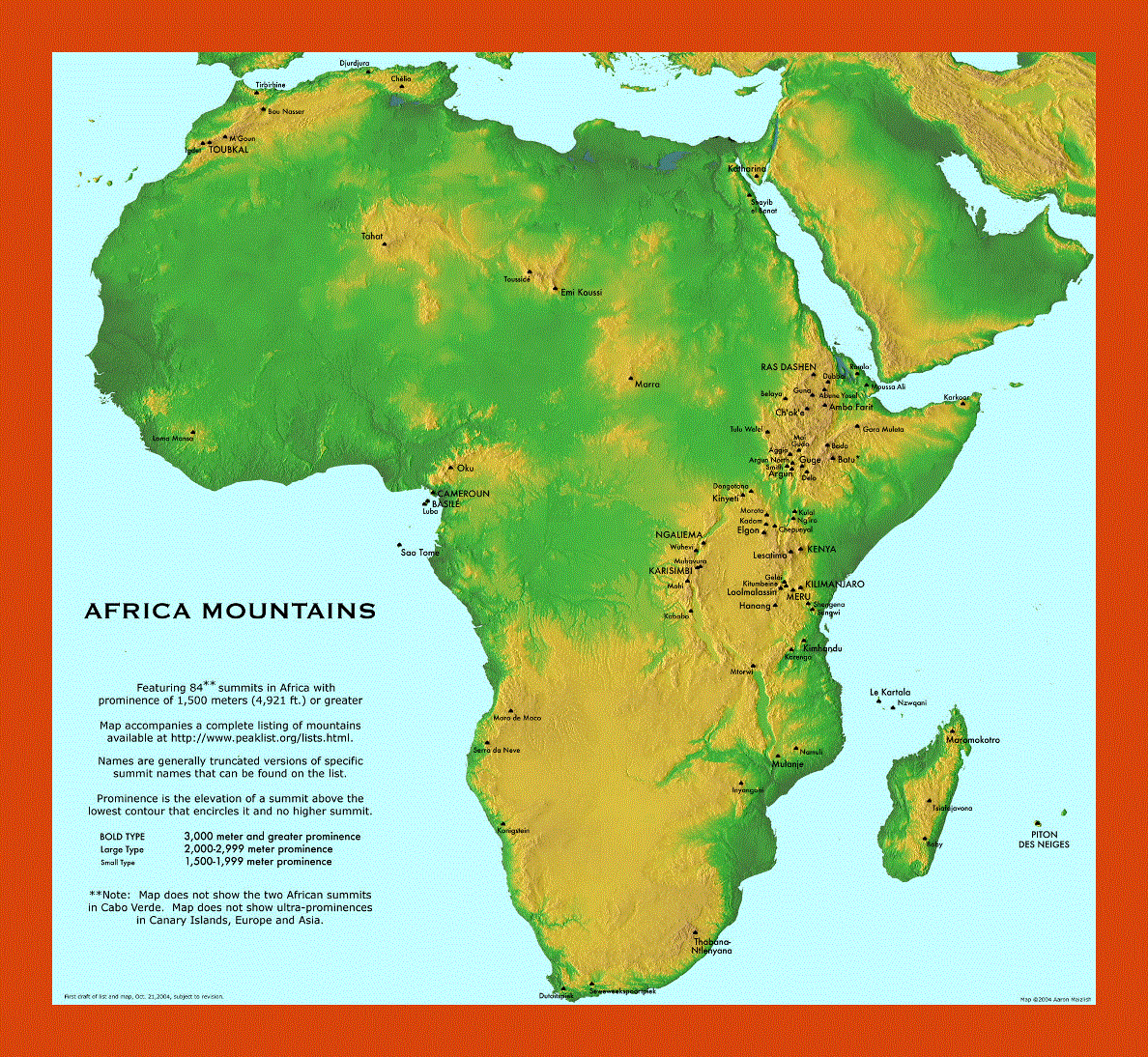 Africa mountains map
