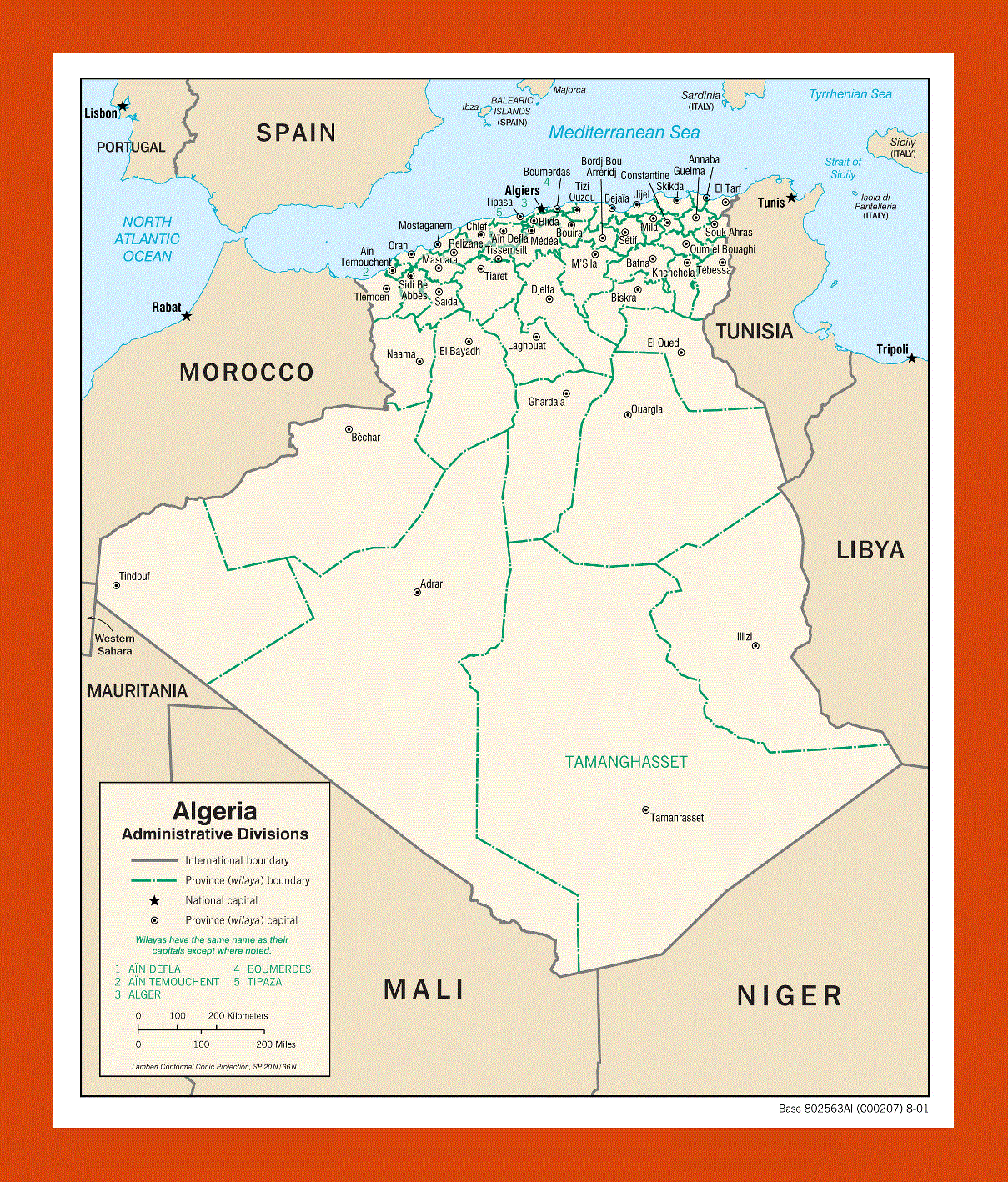 Administrative divisions map of Algeria - 2001