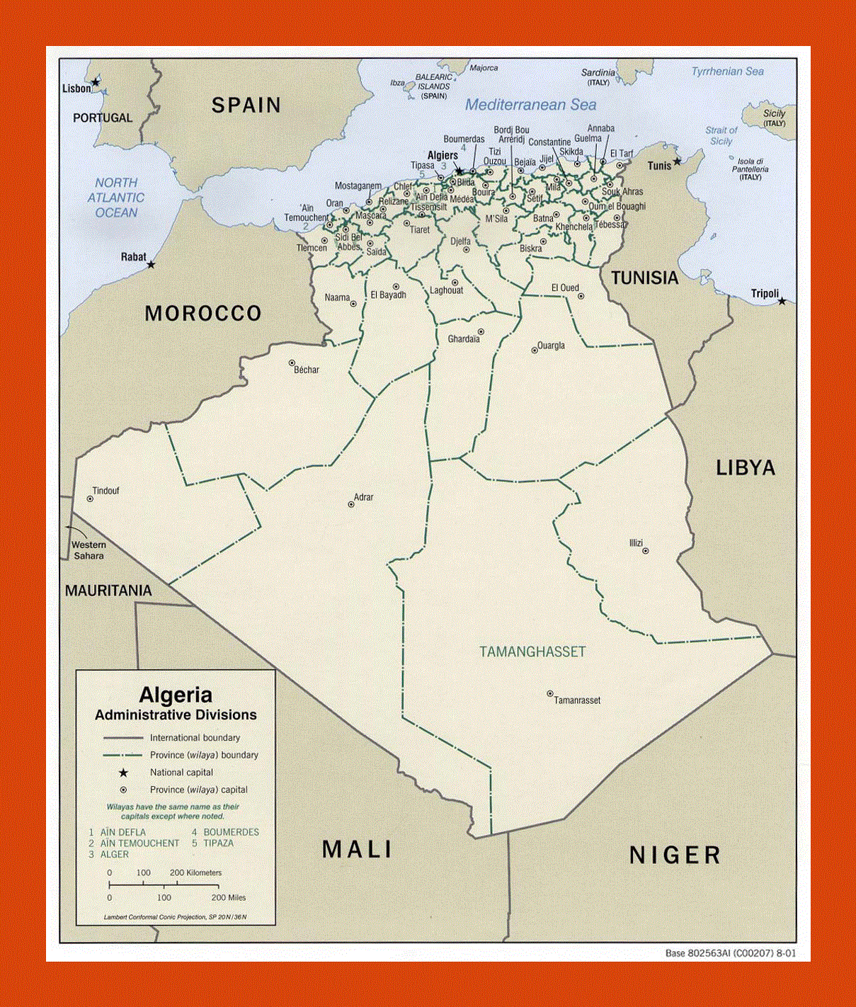 Administrative divisions map of Algeria - 2001
