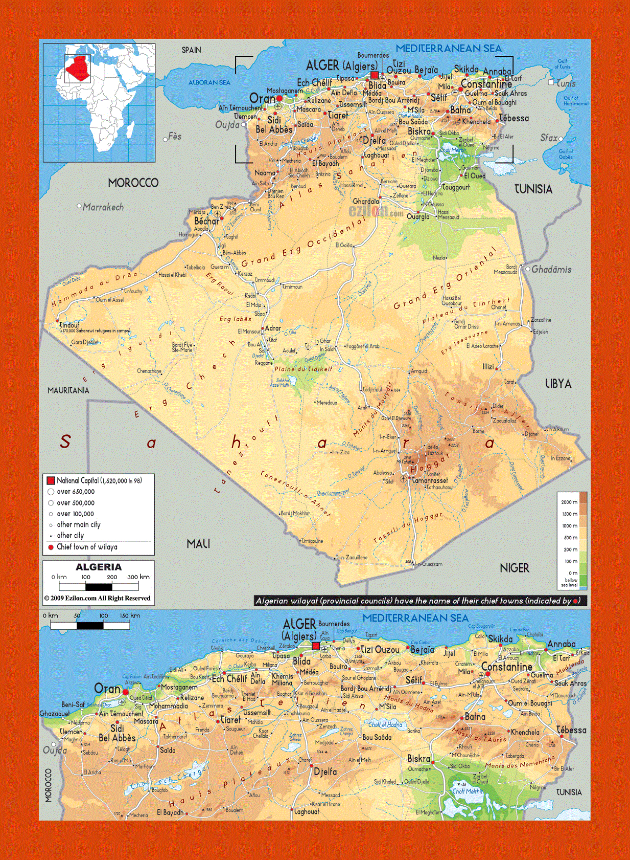 Physical map of Algeria