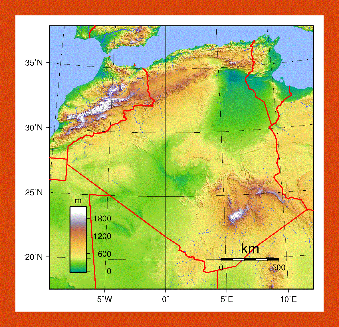 Physical map of Algeria