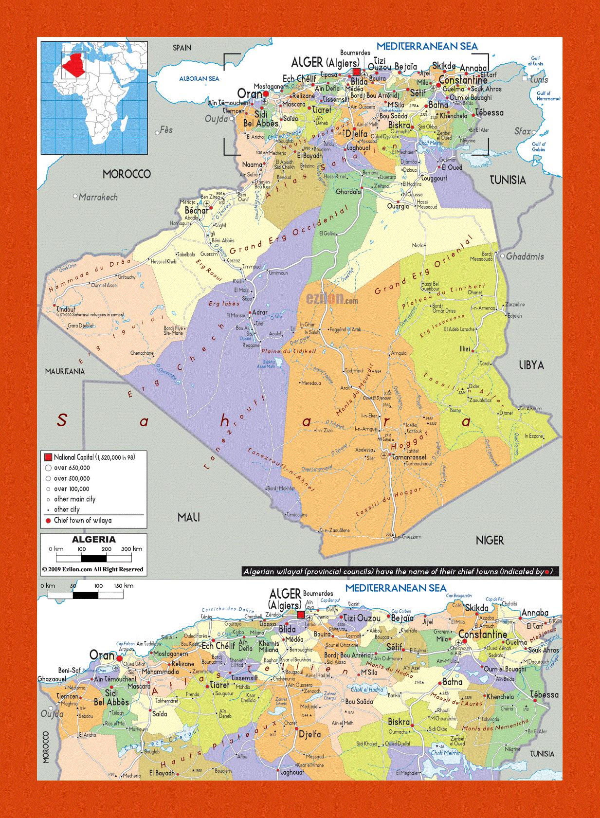 Political and administrative map of Algeria
