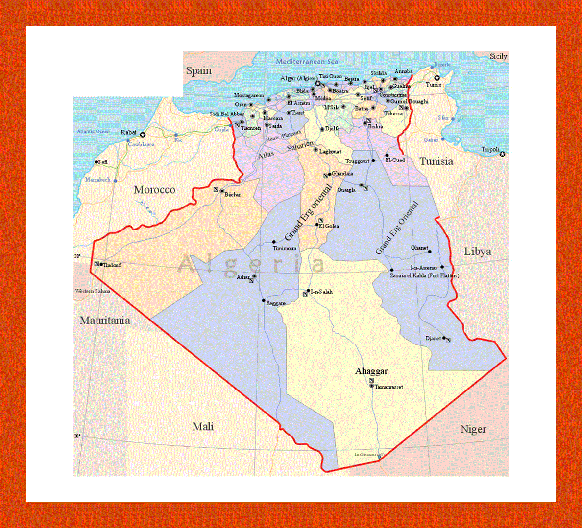 Political and administrative map of Algeria