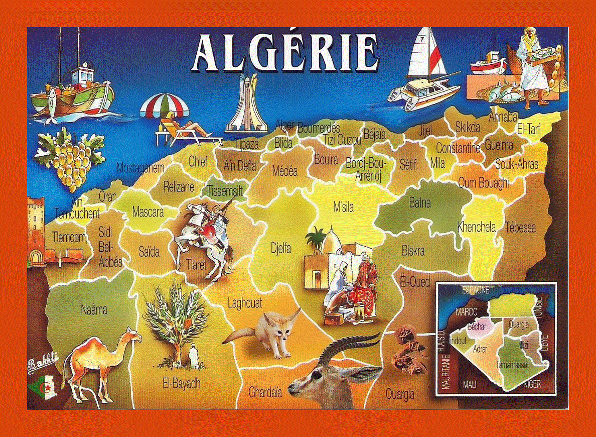 Postcard map of Algeria