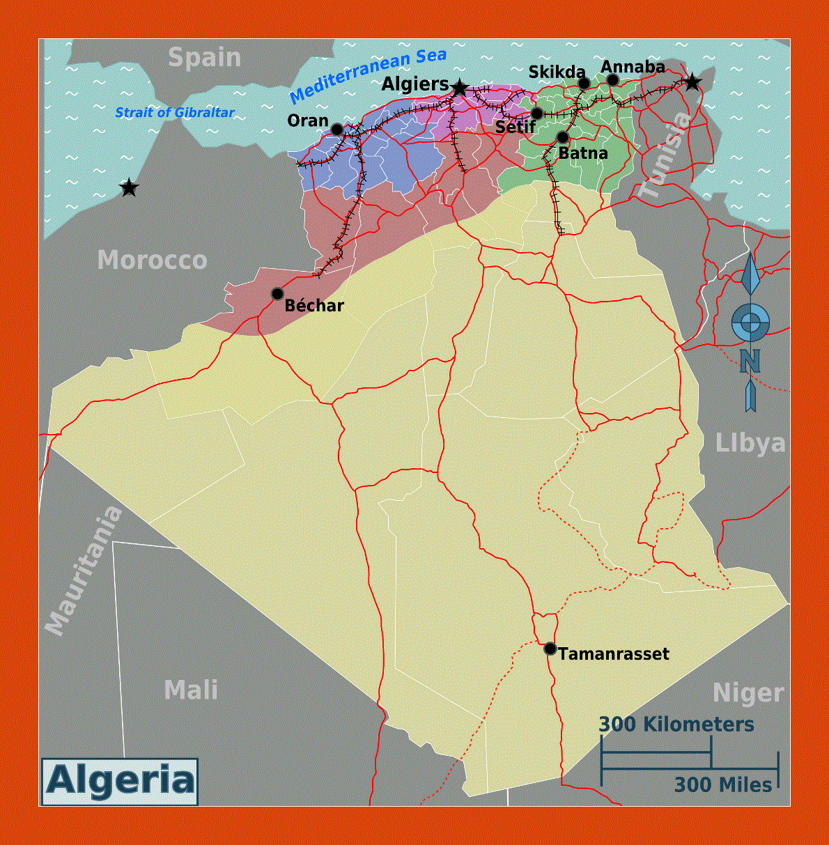 Regions map of Algeria