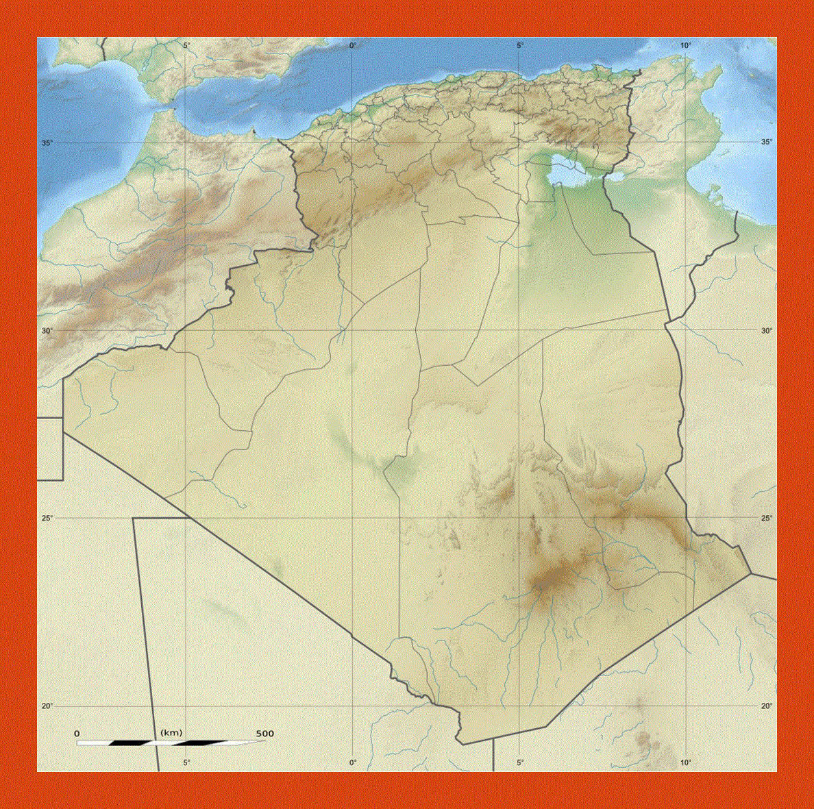 Relief map of Algeria