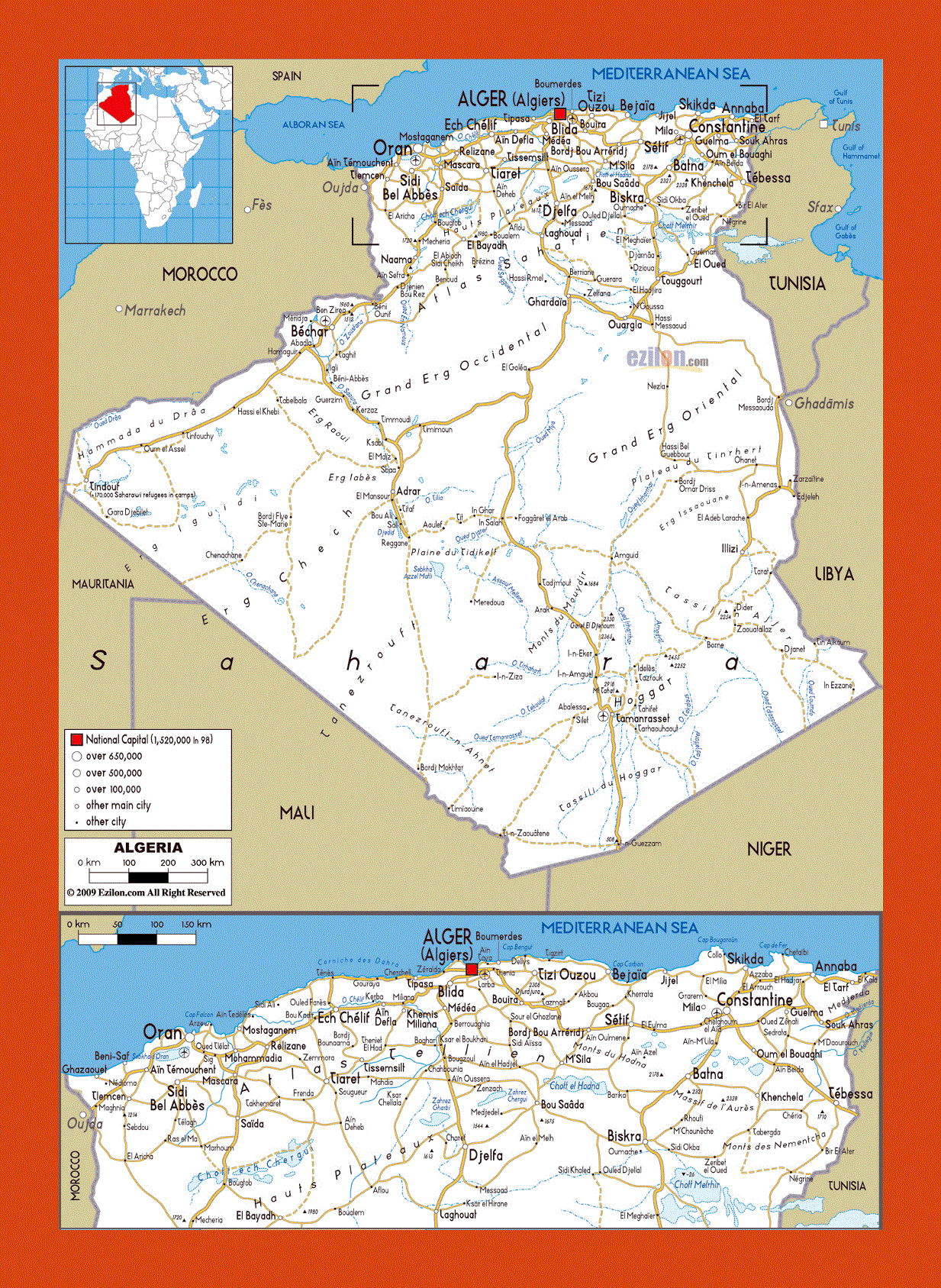 Road map of Algeria