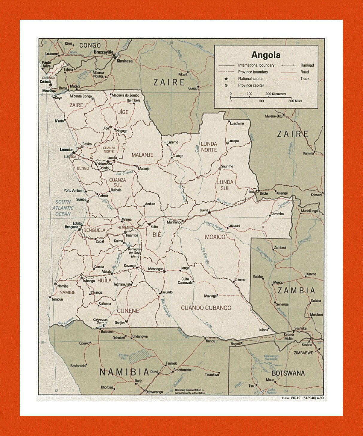 Political and administrative map of Angola - 1990