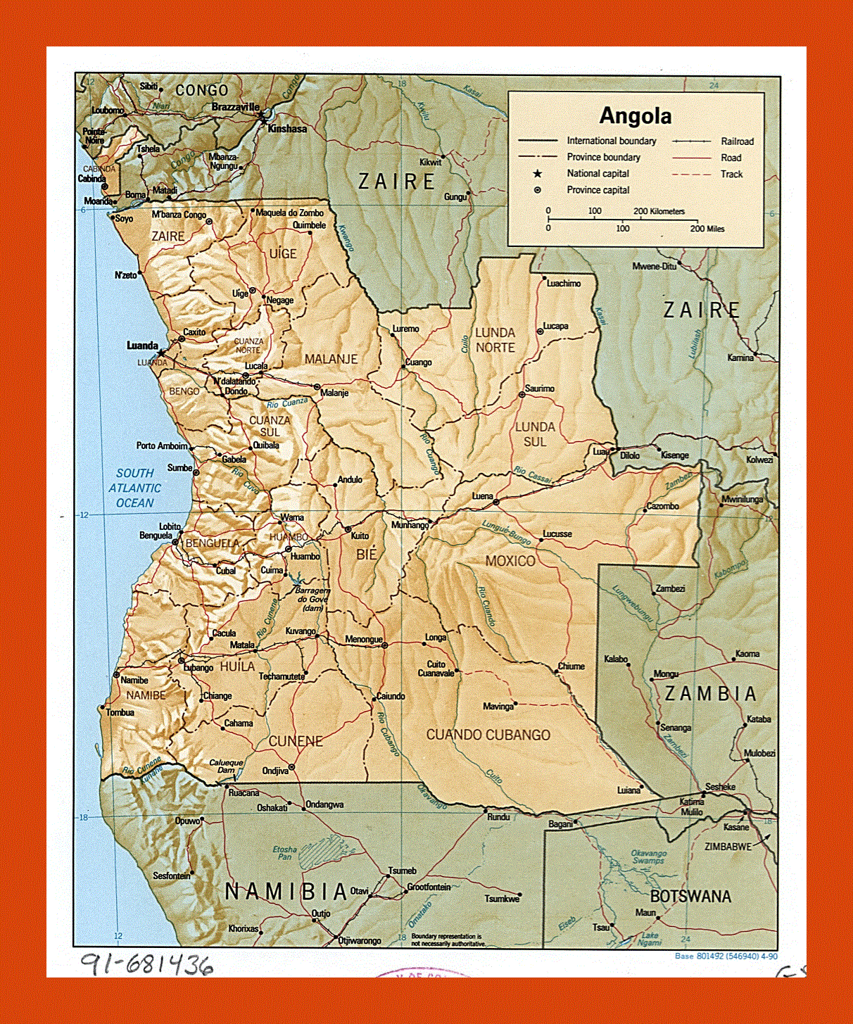 Political and administrative map of Angola - 1990