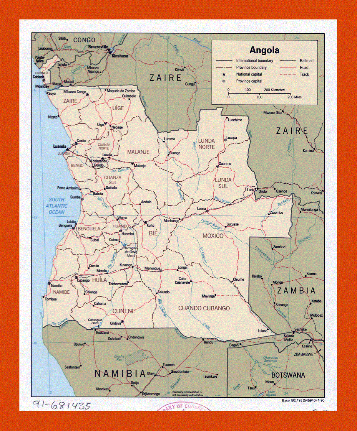 Political and administrative map of Angola - 1990