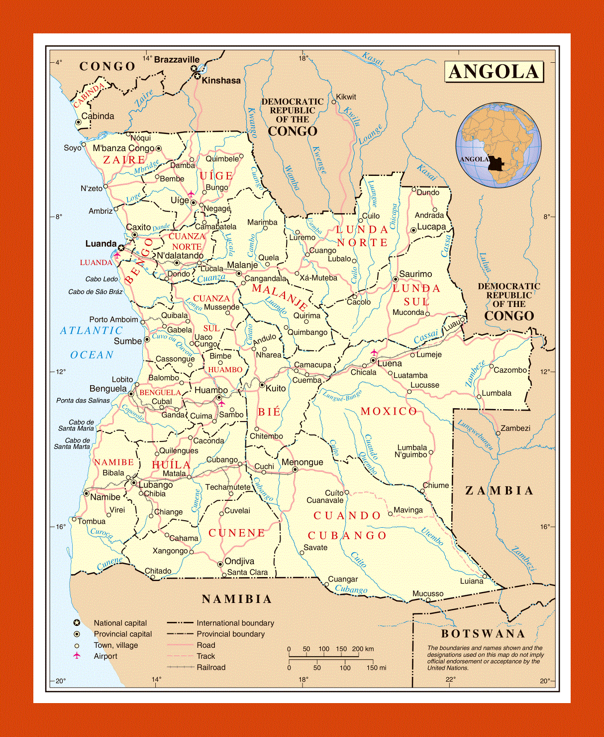 Political and administrative map of Angola