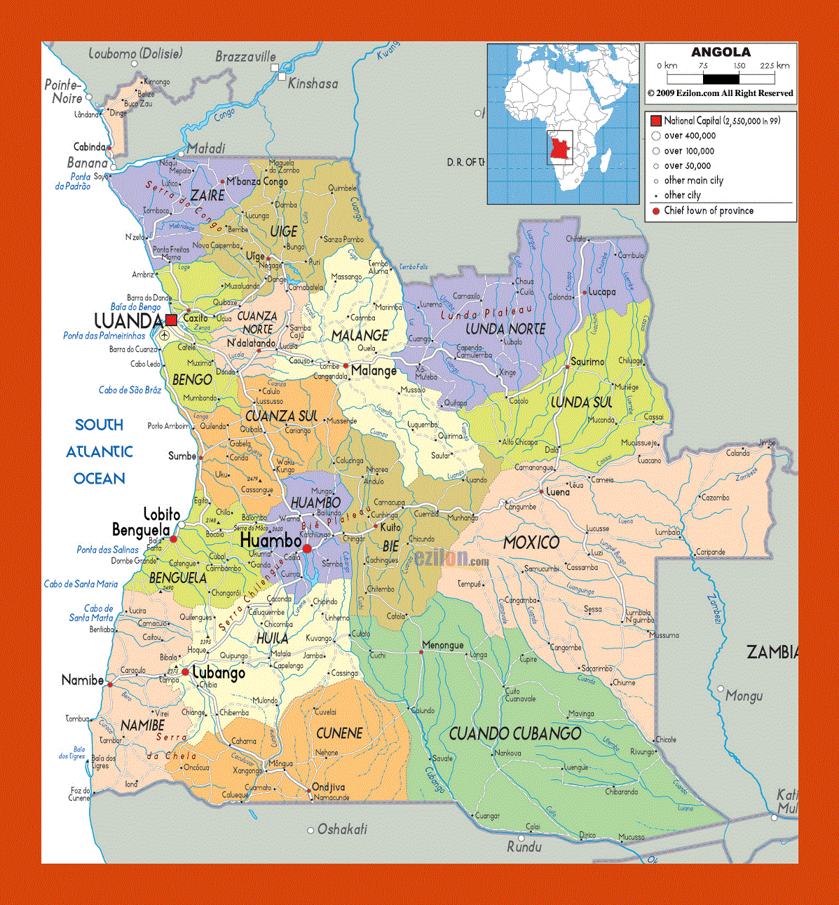 Political and administrative map of Angola