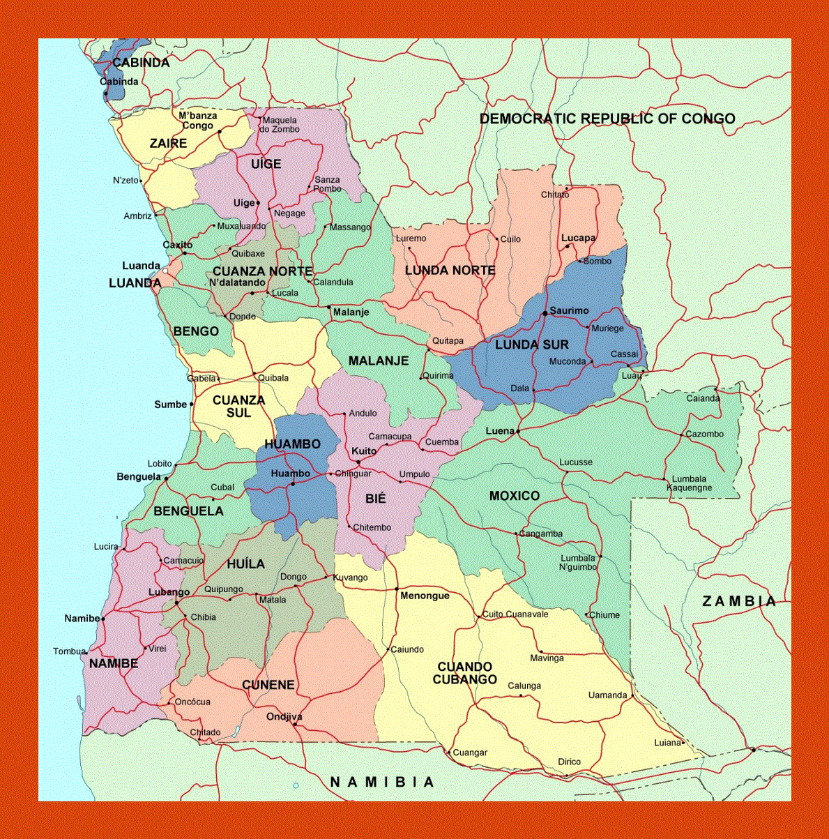 Political and administrative map of Angola