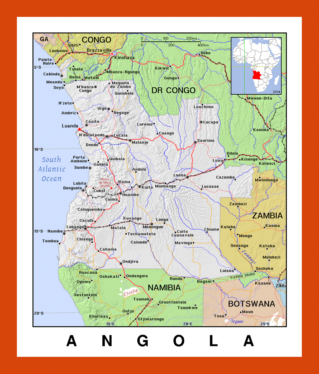 Political map of Angola