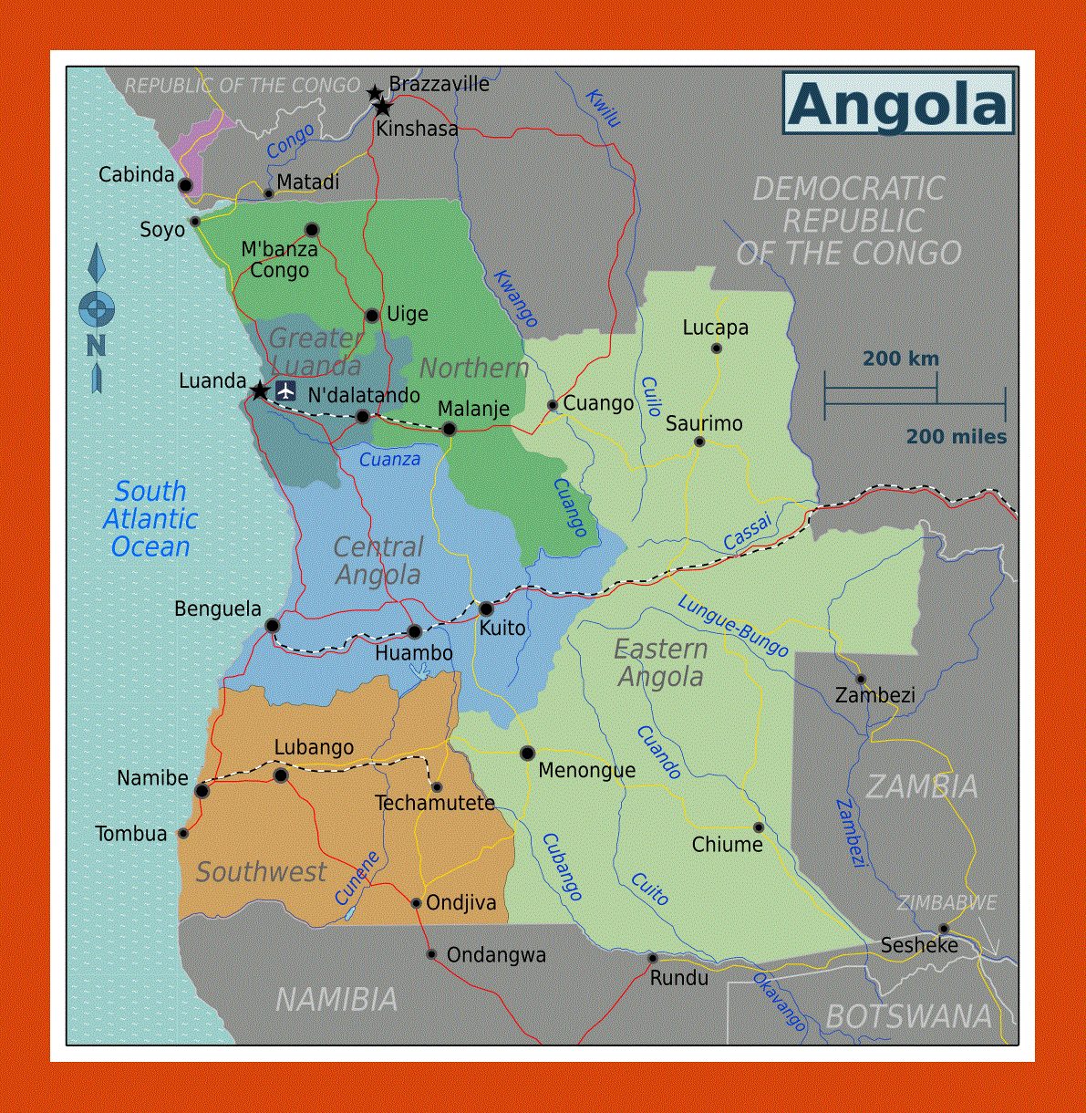 Regions map of Angola