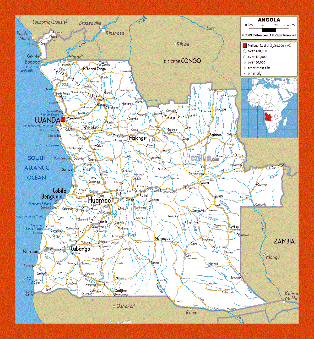 Road map of Angola