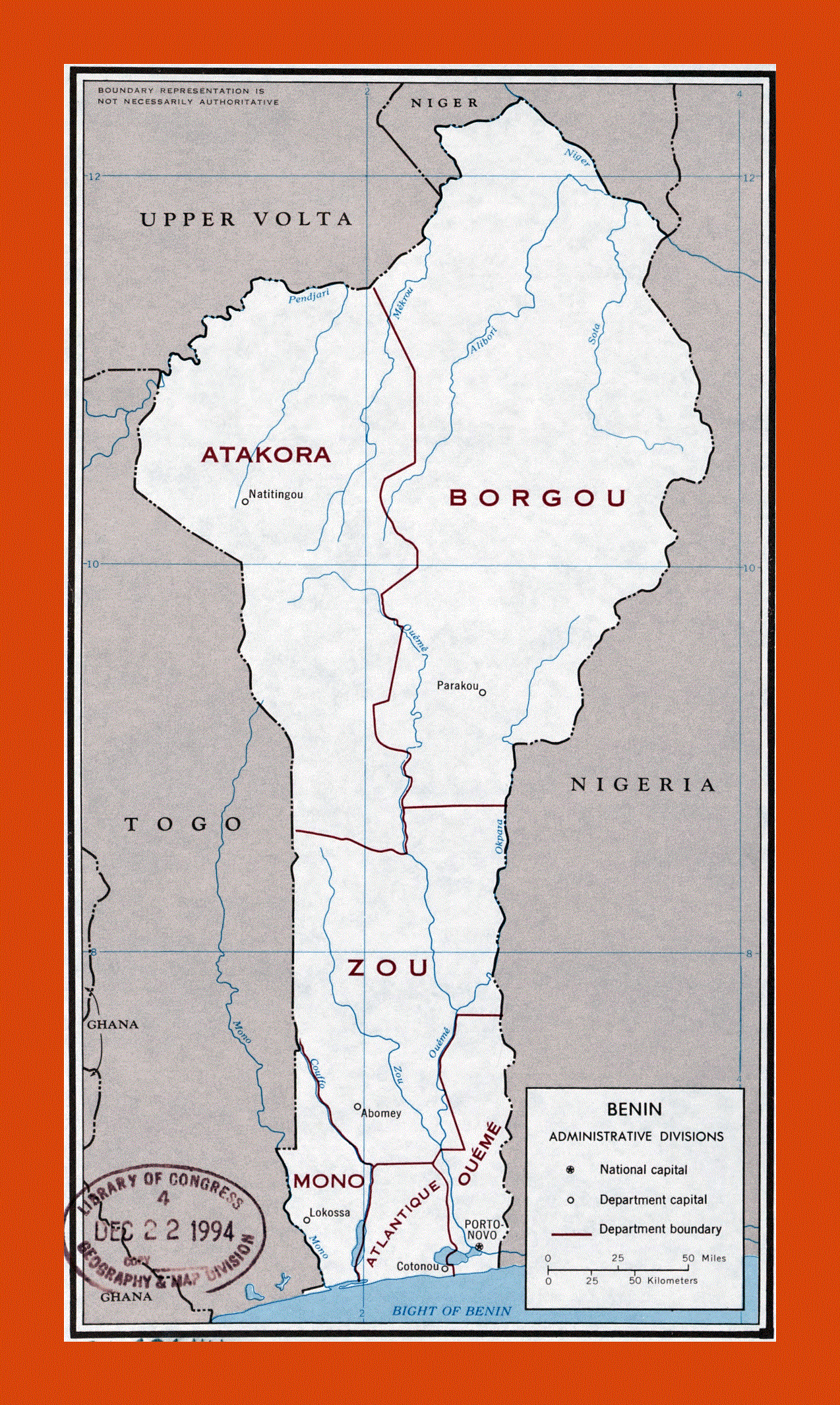 Administrative divisions map of Benin - 1977