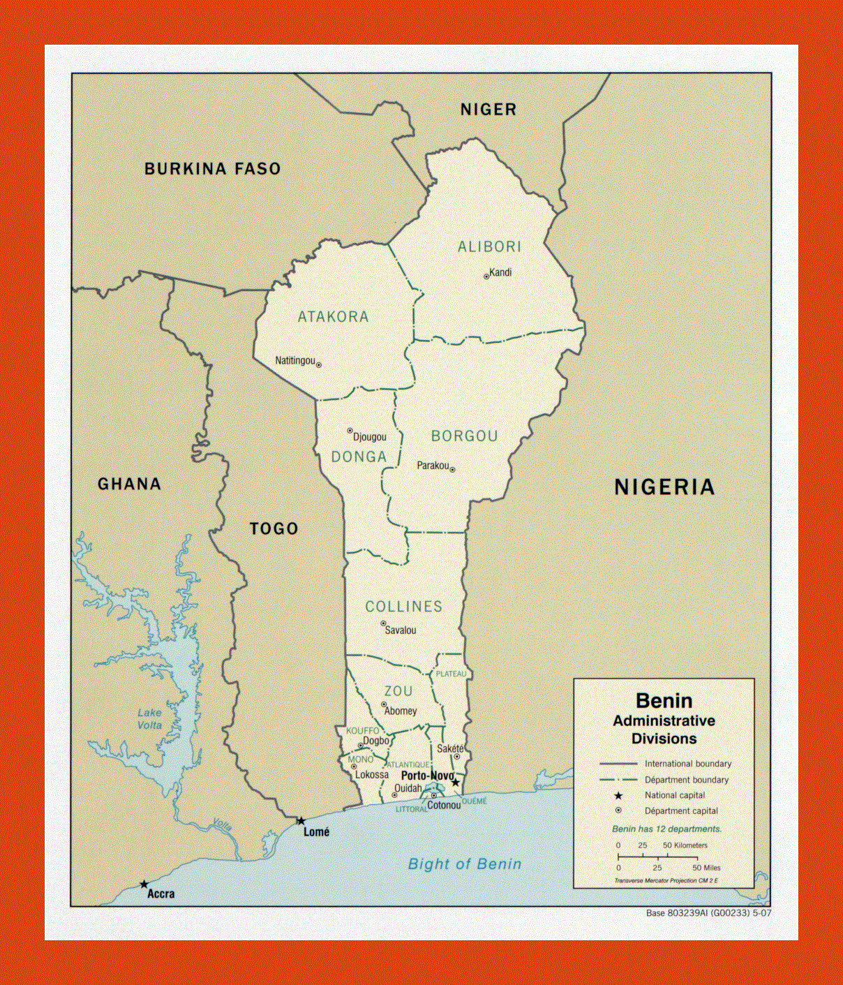 Administrative divisions map of Benin - 2007