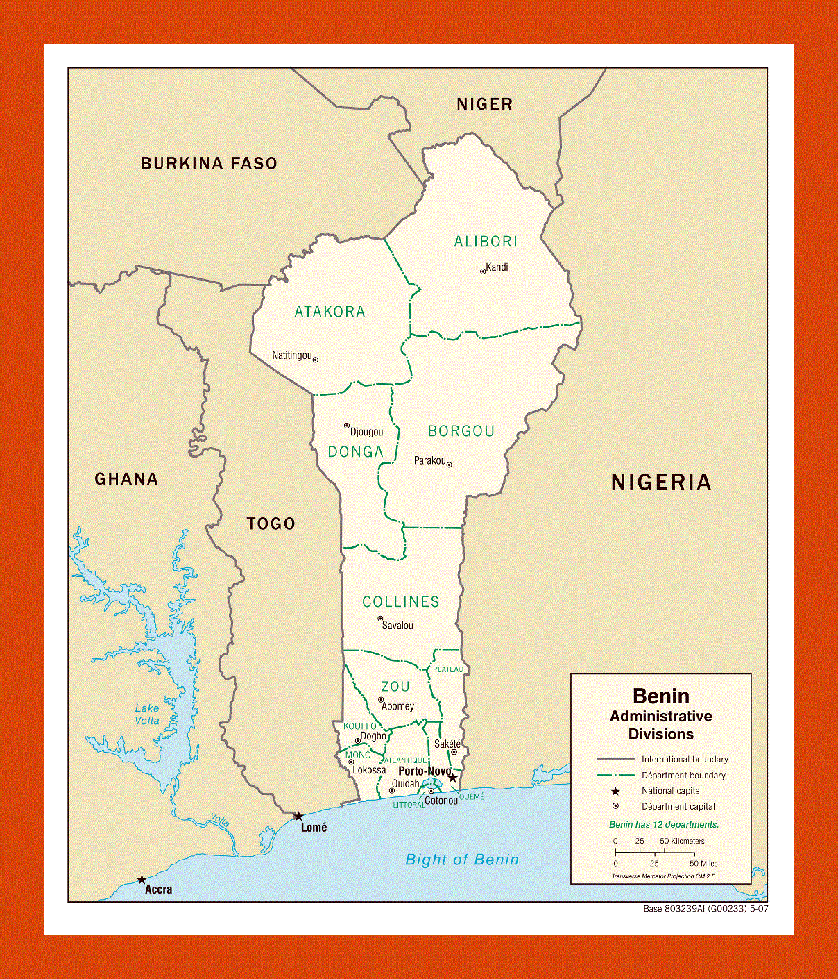 Administrative divisions map of Benin - 2007