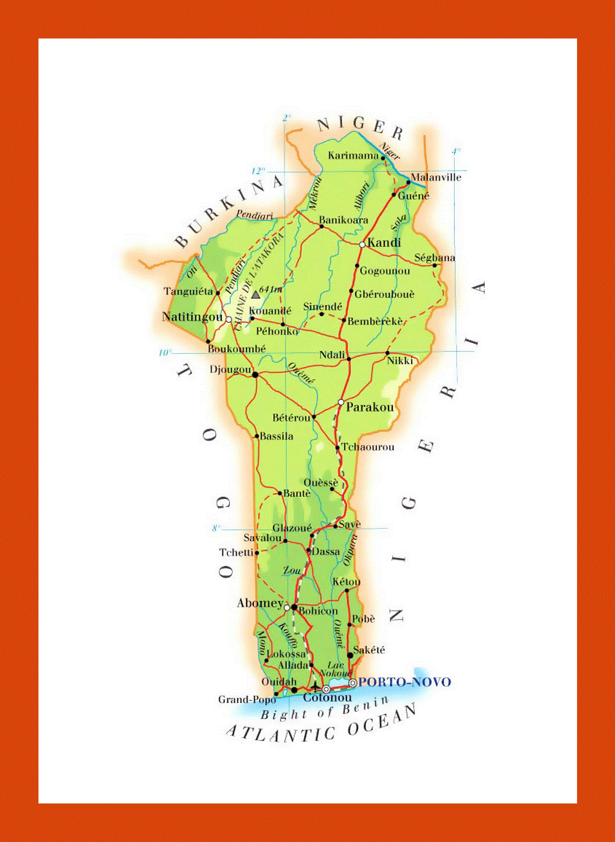 Elevation map of Benin