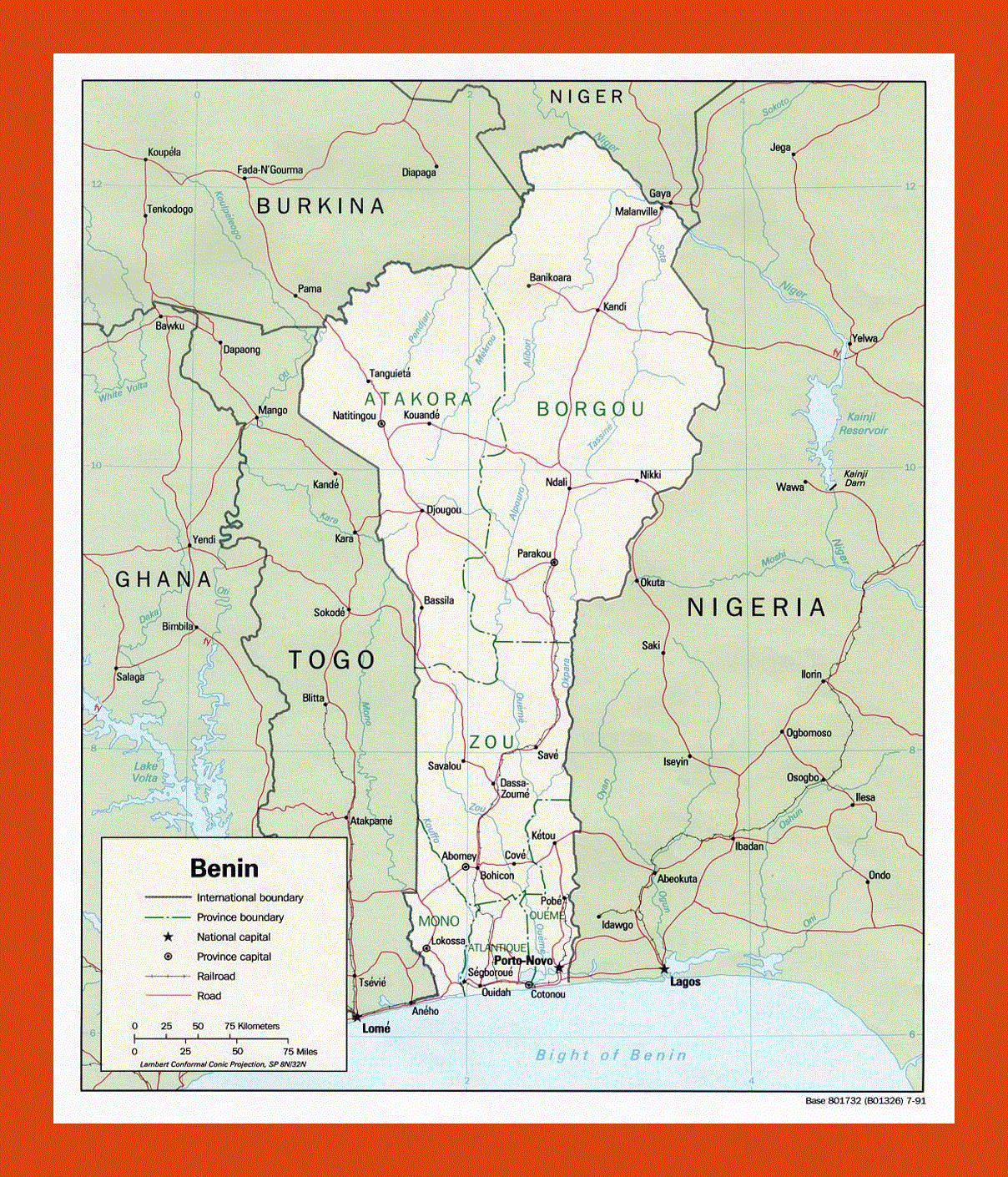 Political and administrative map of Benin - 1991