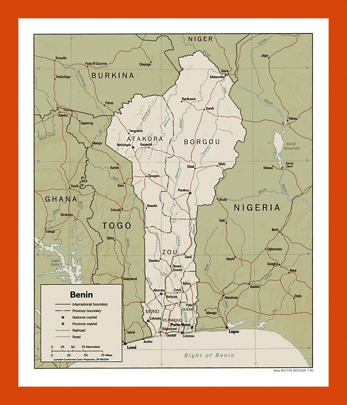Political and administrative map of Benin - 1991