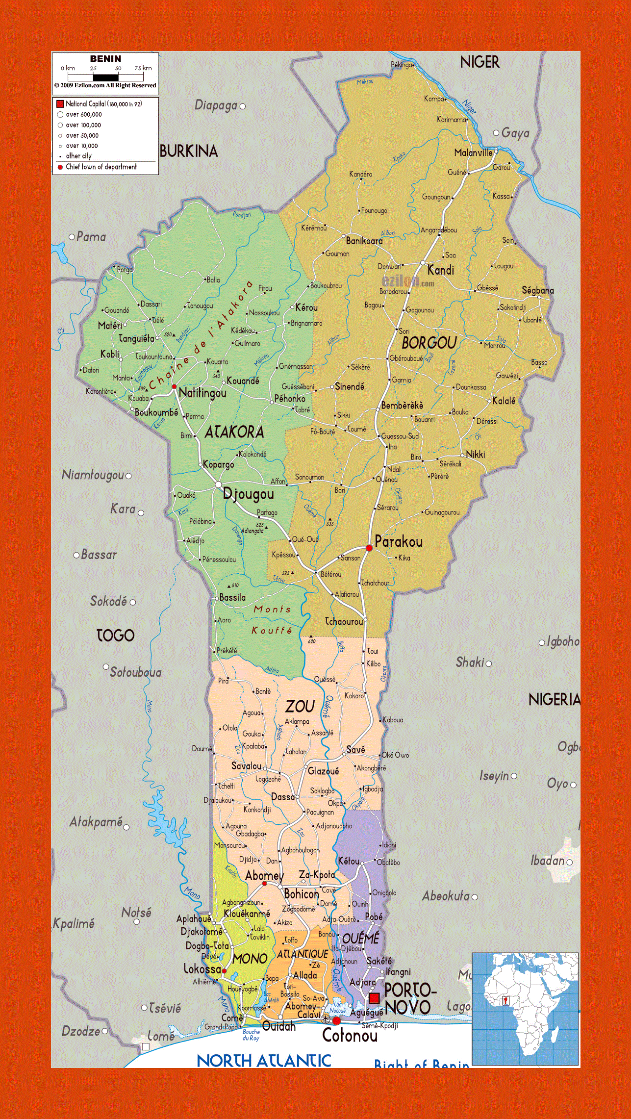 Political and administrative map of Benin