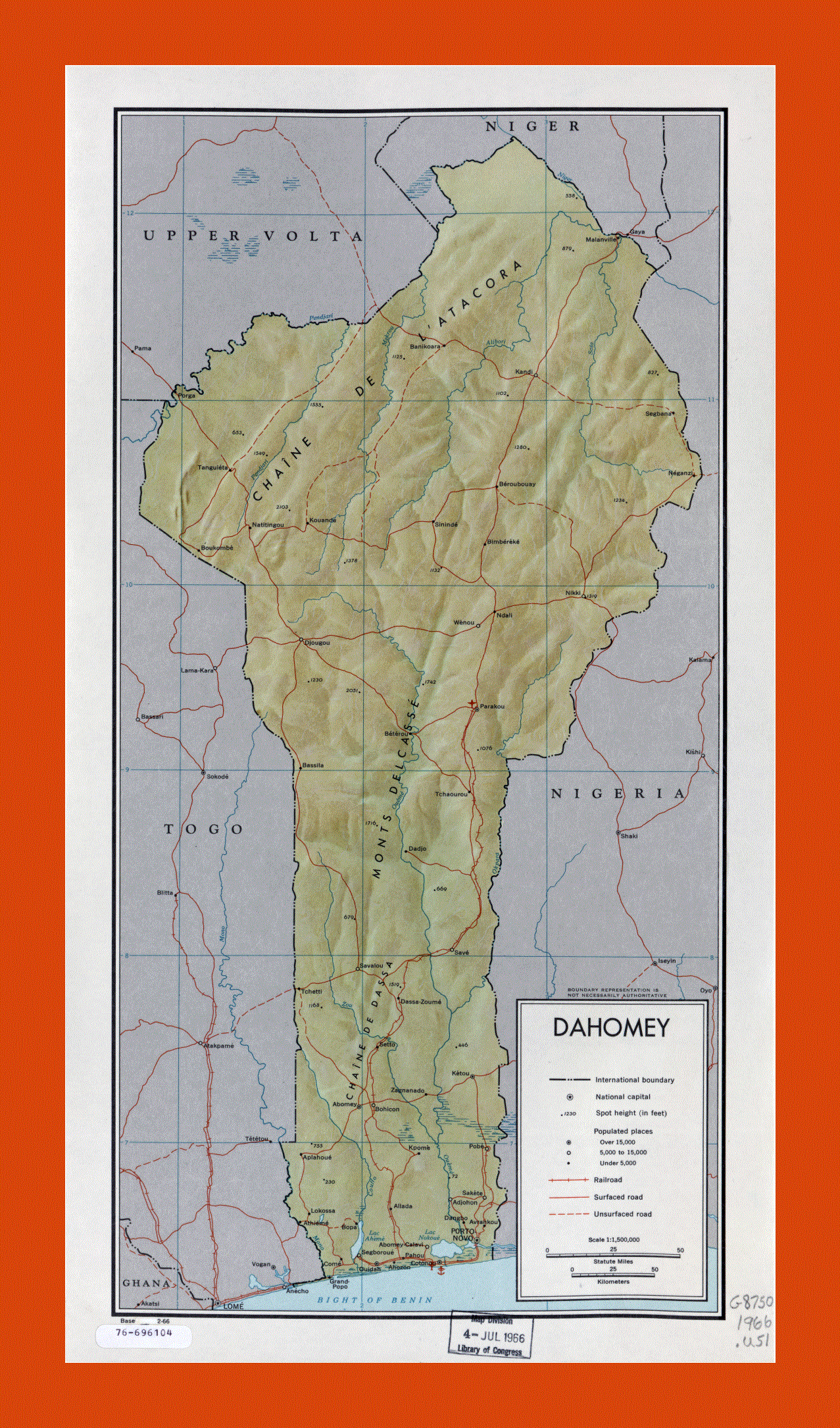 Political map of Benin - 1966