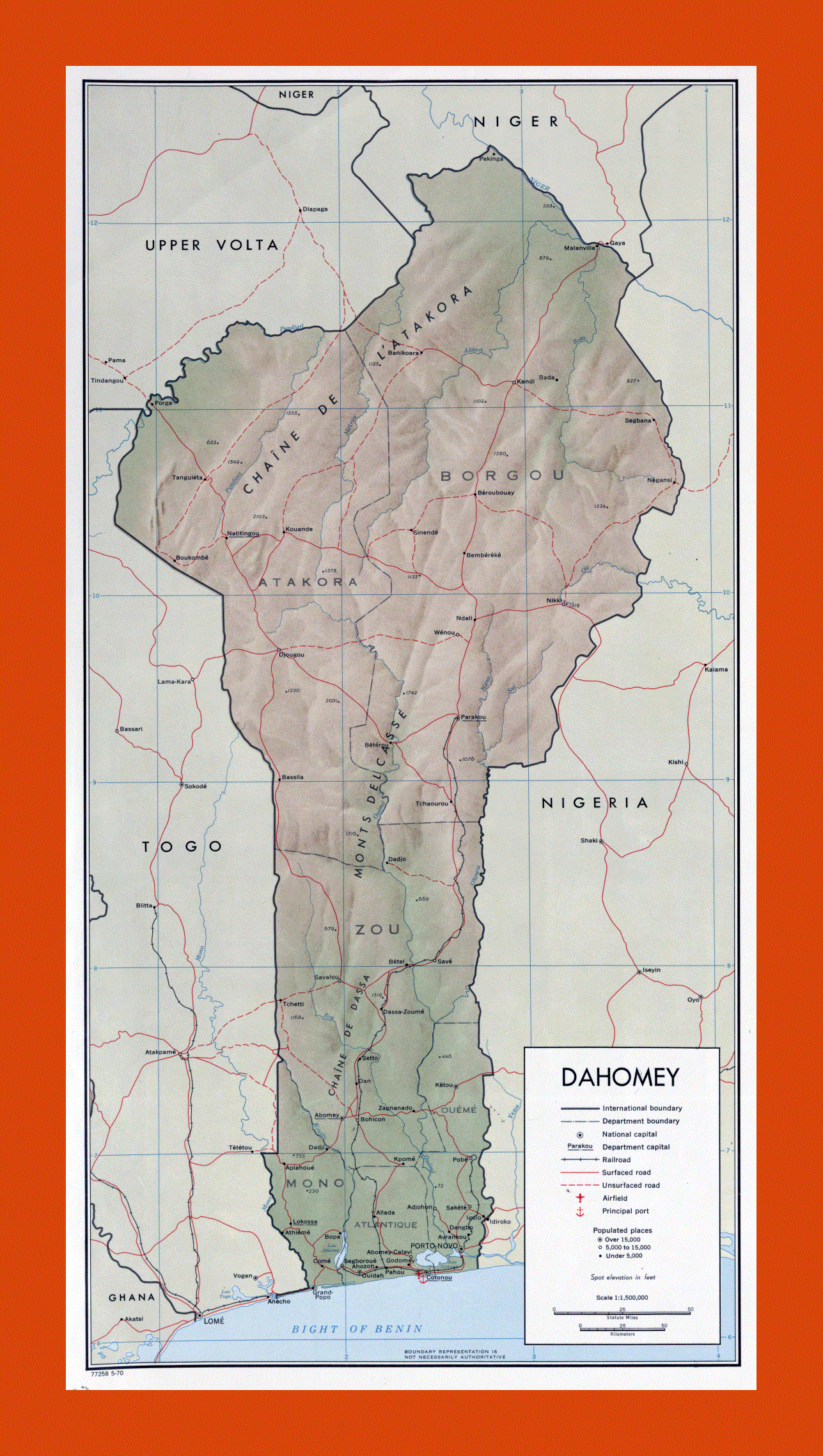 Political map of Benin - 1970