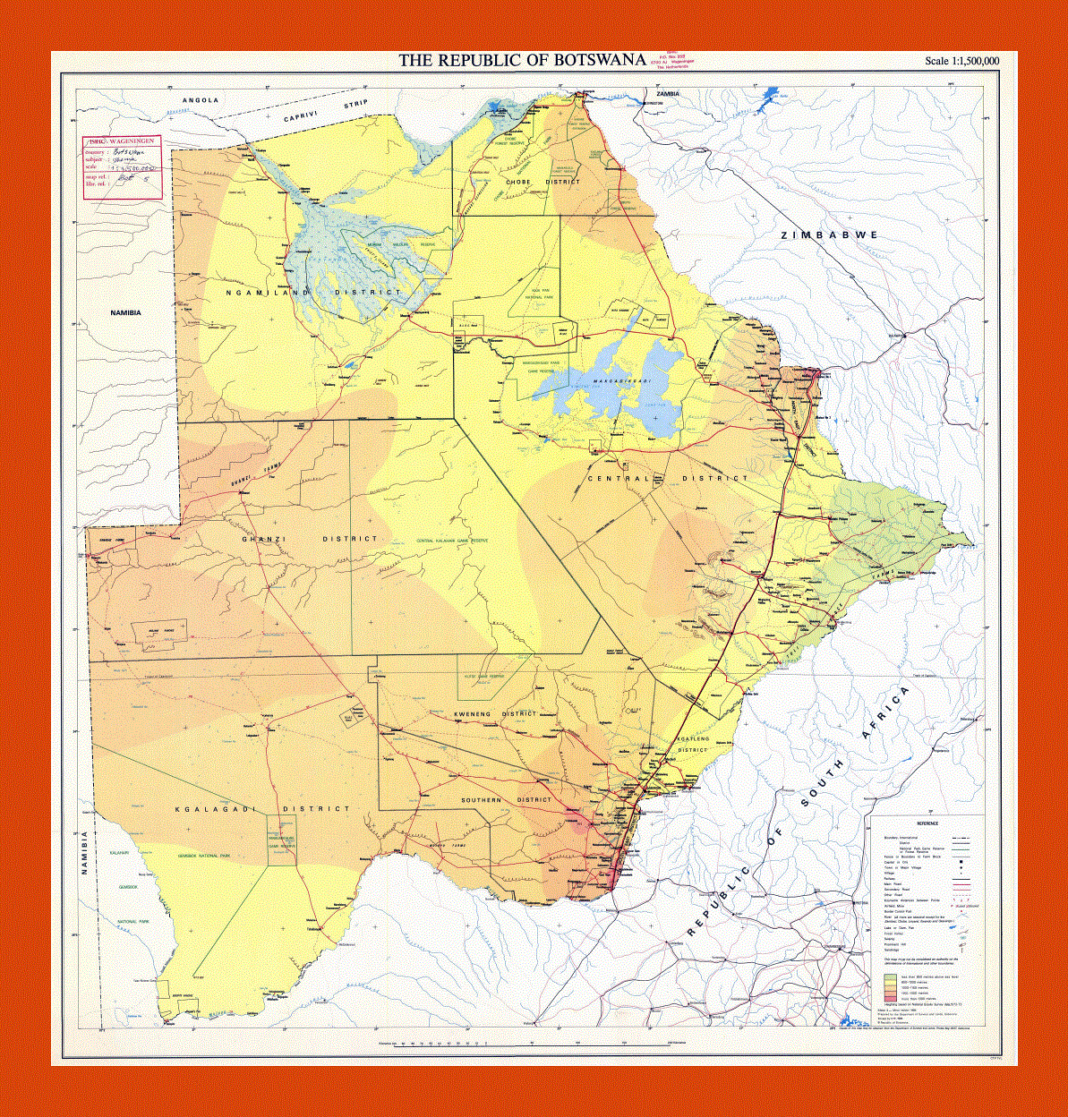 Elevation map of Botswana