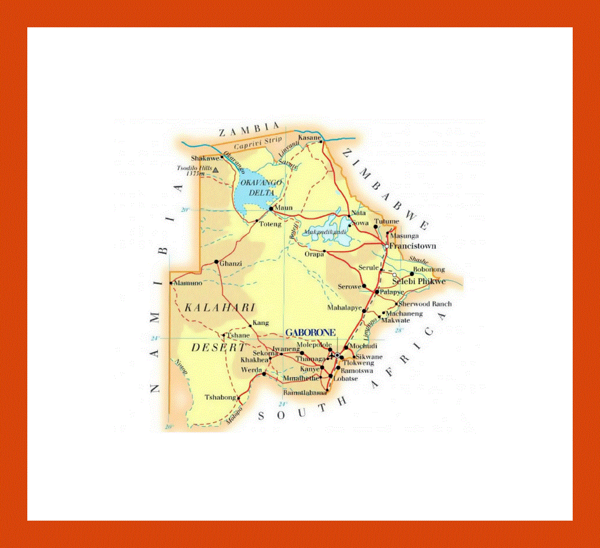 Elevation map of Botswana