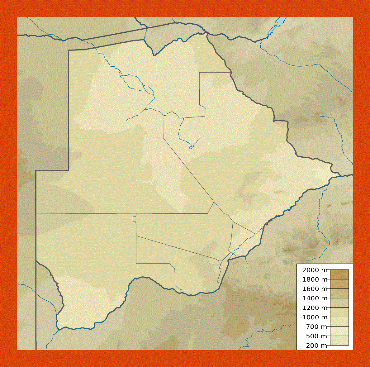 Physical map of Botswana