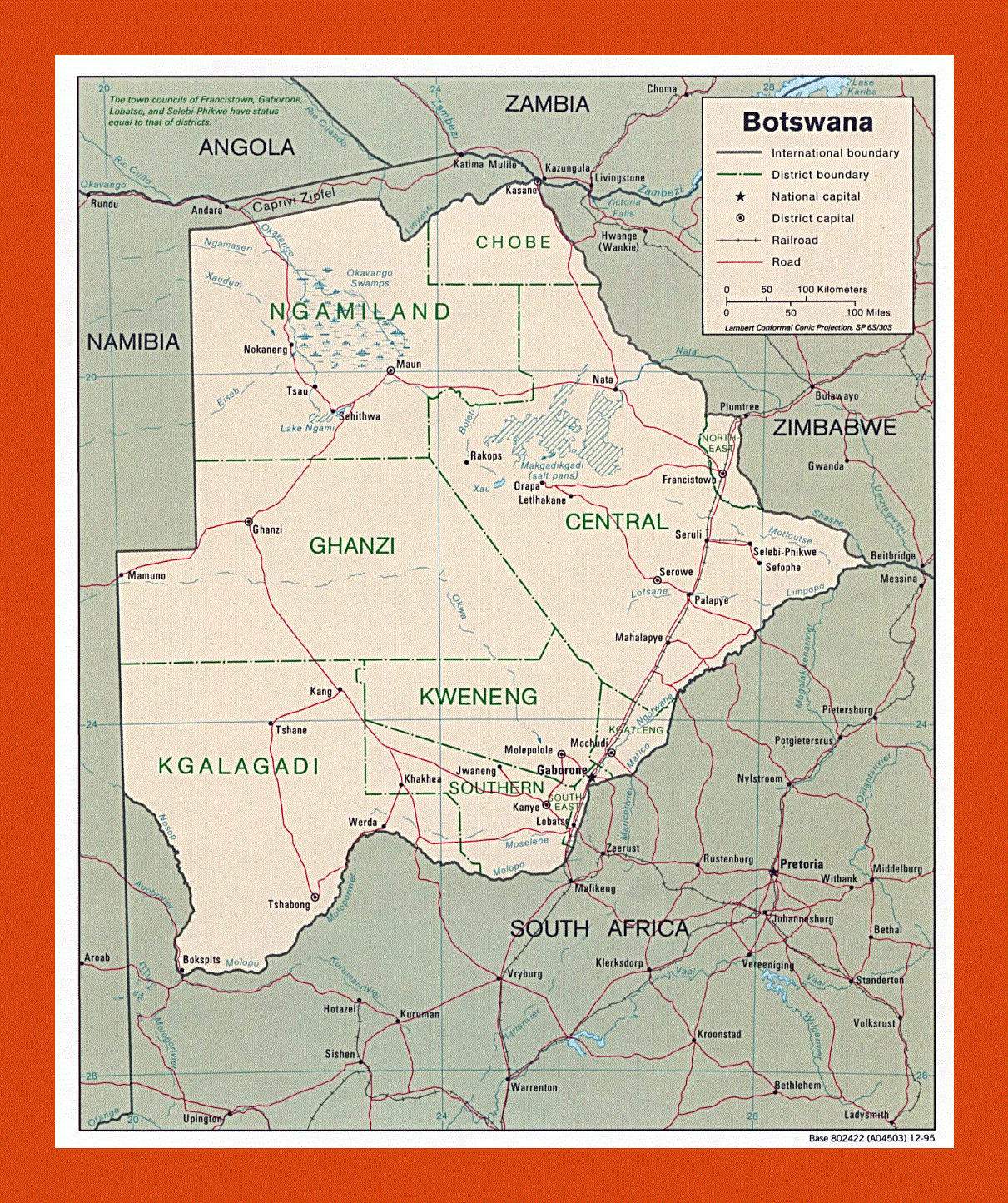 Political and administrative map of Botswana - 1995
