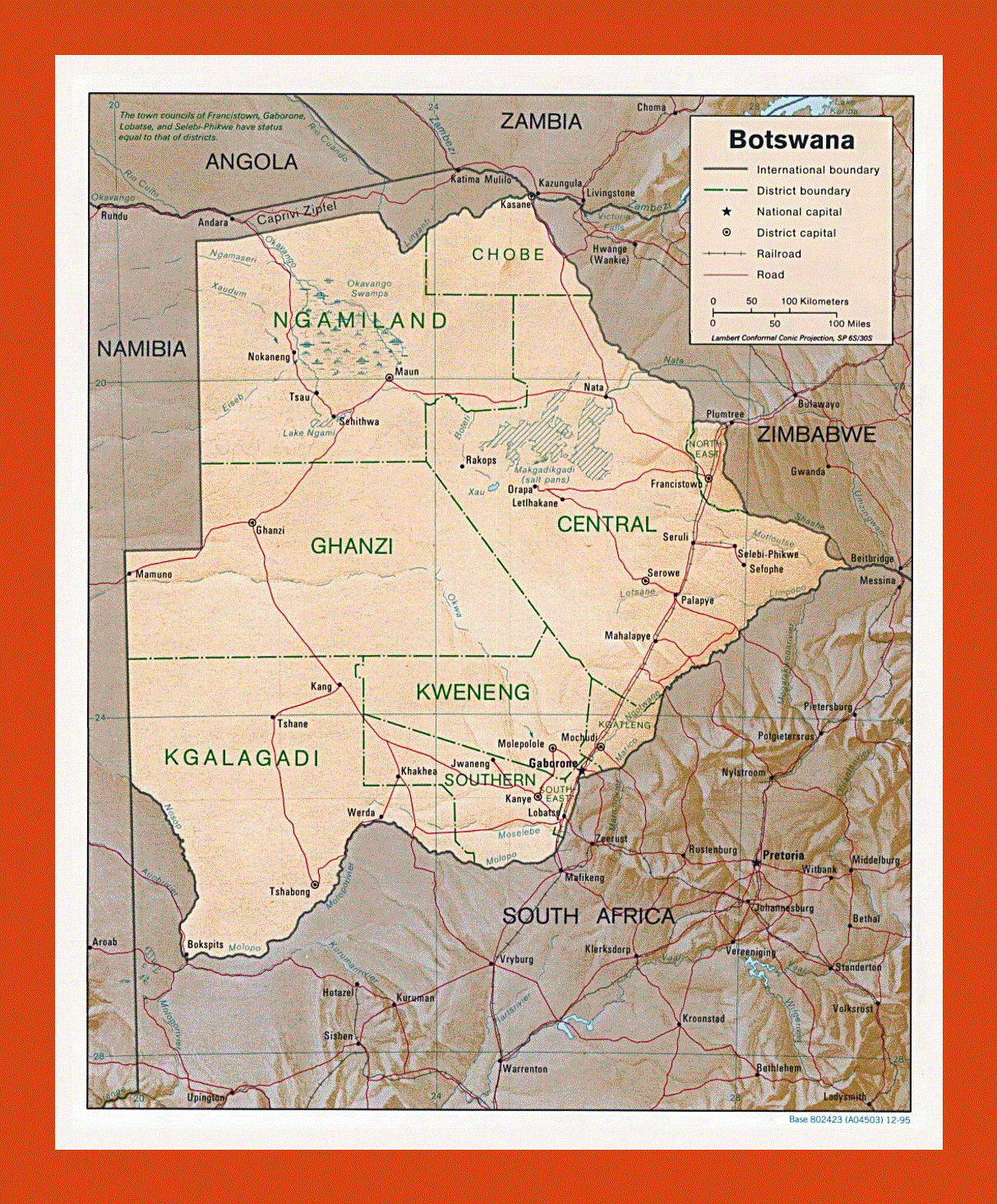 Political and administrative map of Botswana - 1995