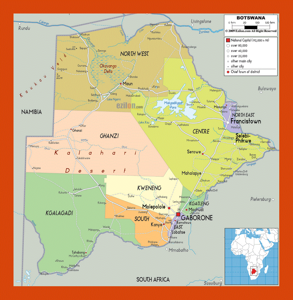 Political and administrative map of Botswana