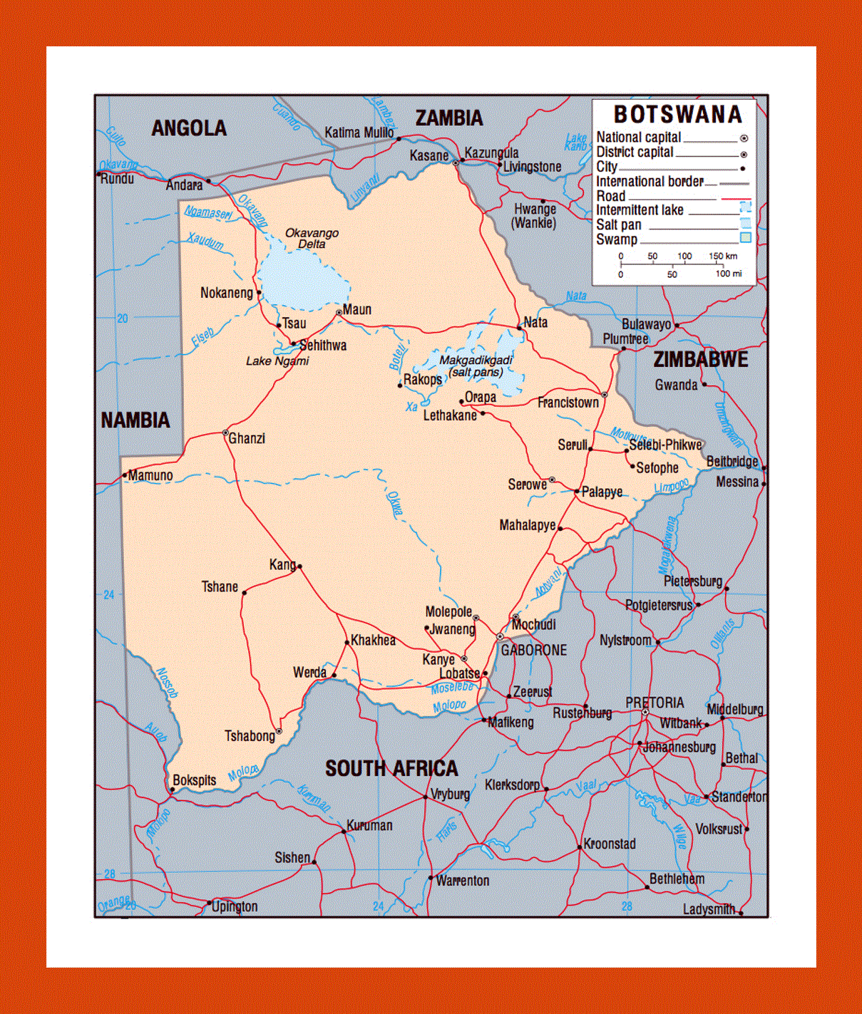 Political map of Botswana