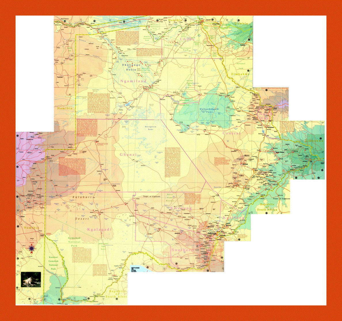 Topographical map of Botswana