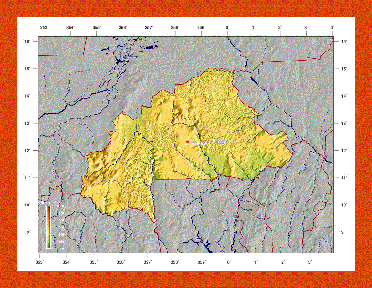 Physical map of Burkina Faso